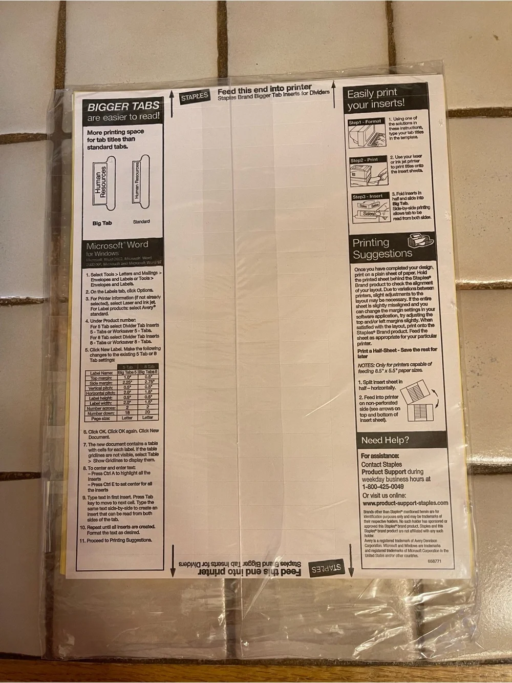 STAPLES Clear 8 Large-Tab Insertable Dividers — Yellow